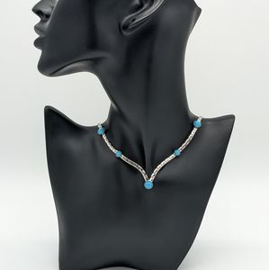 Sarah Coventry Signed Silver Tone Necklace w Turquoise Accent Summer